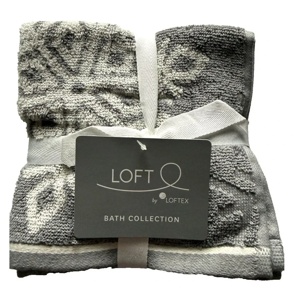 Loft by Loftex Snowflake Facecloths Washcloths Soft Cotton Gray White Set of 4
